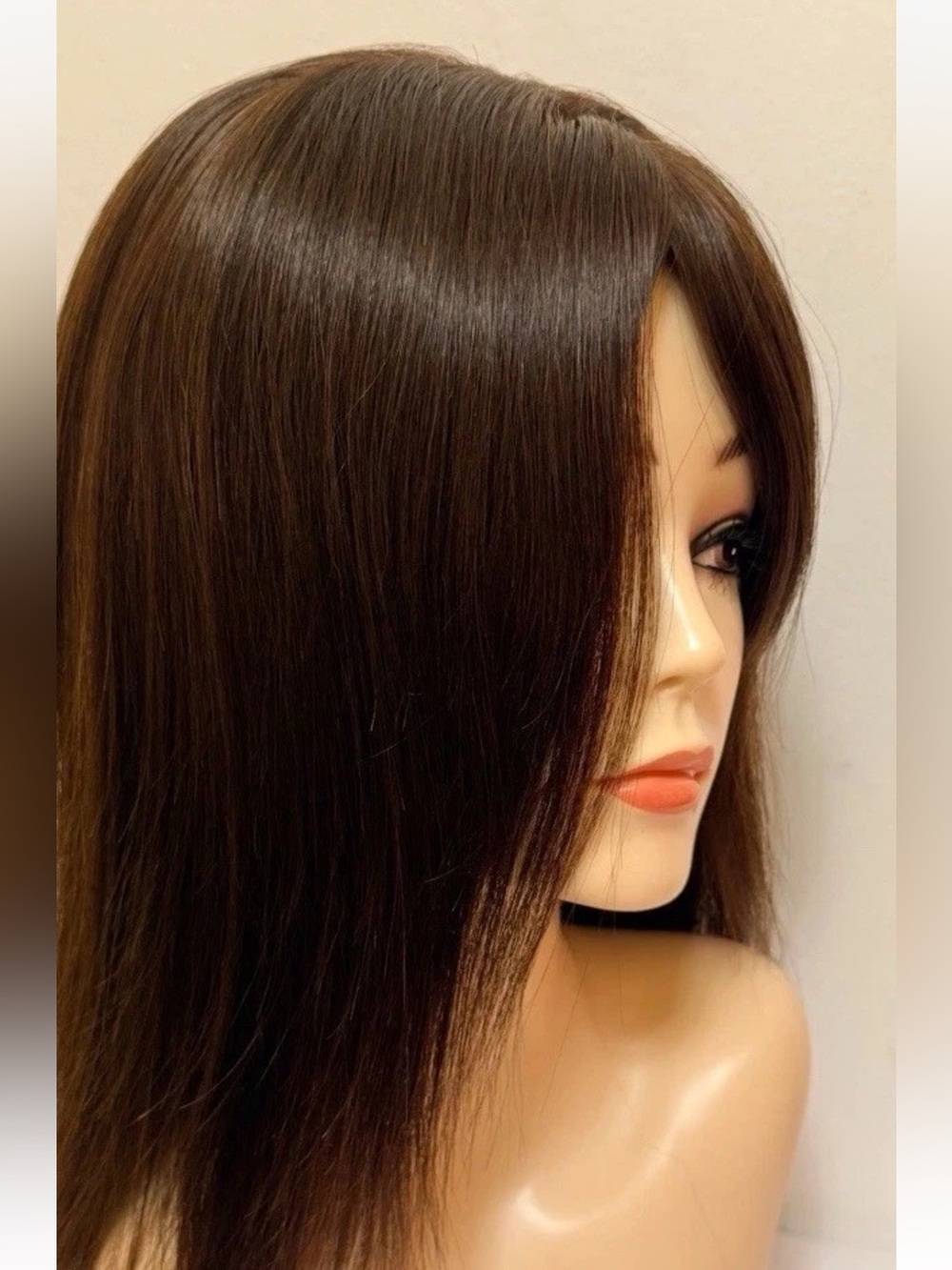 18” ADiva Wig Silk Top Kosher Sheitel Wig With Bangs Brown 100% Human Hair